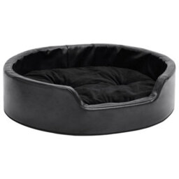 Berkfield Luxury Dog Bed Black 69X59X19 Cm Plush And Faux Leather