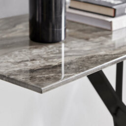 Furniturebox Uk Leonardo Console Table With Grey Glass Marble Effect Top And Black Legs - thumbnail 4