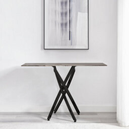 Furniturebox Uk Leonardo Console Table With Grey Glass Marble Effect Top And Black Legs - thumbnail 3