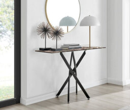 Furniturebox Uk Leonardo Console Table With Grey Glass Marble Effect Top And Black Legs