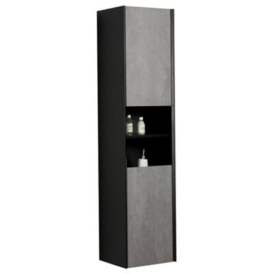 Plum&clay Declan Black & Concrete Wall Hung Bathroom Tall Storage Unit (H)1700mm (W)400mm - image 1
