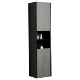 Plum&clay Declan Black & Concrete Wall Hung Bathroom Tall Storage Unit (H)1700mm (W)400mm
