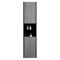 Plum&clay Declan Black & Concrete Wall Hung Bathroom Tall Storage Unit (H)1700mm (W)400mm - thumbnail 2