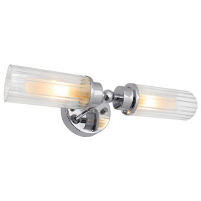 Long Life Lamps Company Ribbed Glass Twin Wall Light Polished Chrome Slim Side Ip44 H3137 - image 1