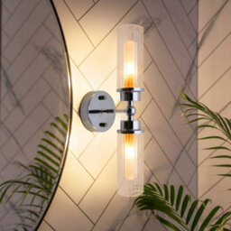 Long Life Lamps Company Ribbed Glass Twin Wall Light Polished Chrome Slim Side Ip44 H3137 - thumbnail 7