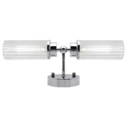 Long Life Lamps Company Ribbed Glass Twin Wall Light Polished Chrome Slim Side Ip44 H3137 - thumbnail 4