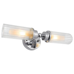 Long Life Lamps Company Ribbed Glass Twin Wall Light Polished Chrome Slim Side Ip44 H3137 - thumbnail 1