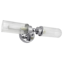 Long Life Lamps Company Ribbed Glass Twin Wall Light Polished Chrome Slim Side Ip44 H3137 - thumbnail 3