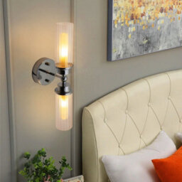 Long Life Lamps Company Ribbed Glass Twin Wall Light Polished Chrome Slim Side Ip44 H3137 - thumbnail 8