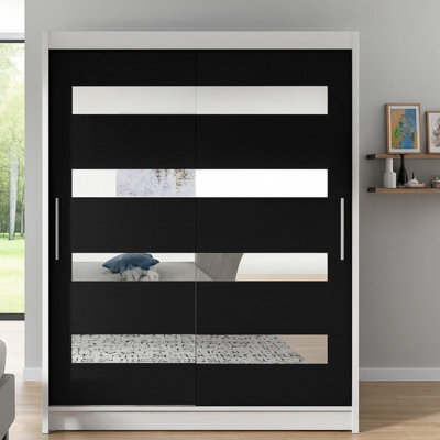 Westa Xiii 150 Cm Sliding Door Wardrobe With Mirrors White Black - image 1