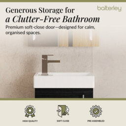 Balterley Freehay Contemporary Bathroom Floor Standing 1 Soft-Close Door Vanity Unit & Rectangular Basin, Charcoal Black, 405 mm - thumbnail 4