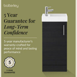 Balterley Freehay Contemporary Bathroom Floor Standing 1 Soft-Close Door Vanity Unit & Rectangular Basin, Charcoal Black, 405 mm - thumbnail 6