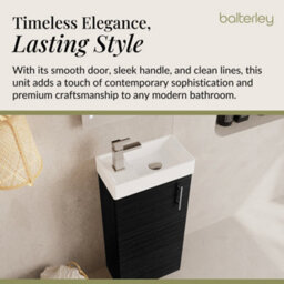 Balterley Freehay Contemporary Bathroom Floor Standing 1 Soft-Close Door Vanity Unit & Rectangular Basin, Charcoal Black, 405 mm - thumbnail 3