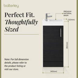 Balterley Freehay Contemporary Bathroom Floor Standing 1 Soft-Close Door Vanity Unit & Rectangular Basin, Charcoal Black, 405 mm - thumbnail 5
