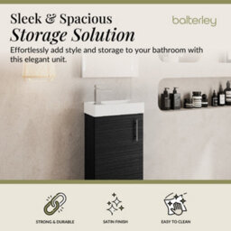Balterley Freehay Contemporary Bathroom Floor Standing 1 Soft-Close Door Vanity Unit & Rectangular Basin, Charcoal Black, 405 mm - thumbnail 2