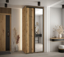 Arte Rustic Oak Artisan Mirrored Wardrobe H2050mm W1100mm D600mm With Customisable Black Steel Handles - thumbnail 2
