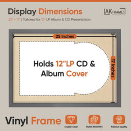 "AK Frames 25X17"" Dark Grey Sleek Vinyl Record Frame With Ivory Mount For 12 Inch Lp Cover & Disc - Overlapped Design" - thumbnail 2