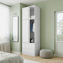 Urbn-Living Urbnliving 240Cm Large Sliding Door Wardrobe With Hanging Rail & Storage White Carcass White Doors - thumbnail 2