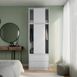 Urbn-Living Urbnliving 240Cm Large Sliding Door Wardrobe With Hanging Rail & Storage White Carcass White Doors - thumbnail 3