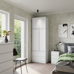 Urbn-Living Urbnliving 240Cm Large Sliding Door Wardrobe With Hanging Rail & Storage White Carcass White Doors - thumbnail 1