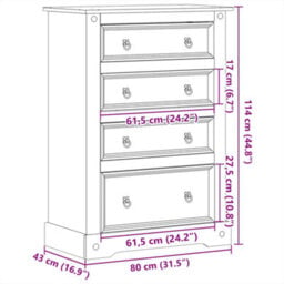 Berkfield Chest Of Drawers Corona 80X43X114 Cm Solid Wood Pine - thumbnail 9