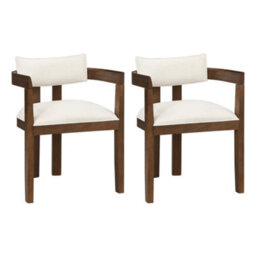 HomeTouch Set Of 2 Linen Dining Chairs With Walnut Frame And Armrests - thumbnail 9