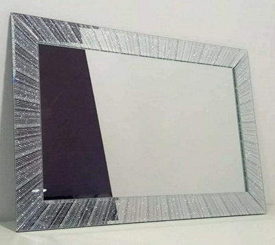 Biznest Rectangle Sunburst Shape Designer Silver Glitter Wall Mirror Frame Beautiful Decoration Art Piece Gift (80X60Cm) - image 1