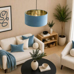 CGC Lighting Cgc Milano Teal & Gold Oversized Large Velvet Fabric Lamp Shade - thumbnail 3