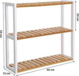 Songmics Bamboo Bathroom Shelf, 3-Tier Adjustable Plants Rack, Wall-Mounted Or Stand, Room, Balcony, Kitchen, Natural And White - thumbnail 2