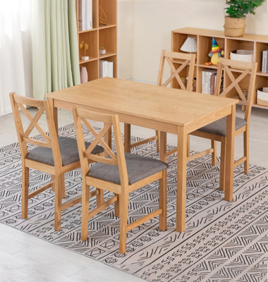 Hallowood Furniture Waverly Oak Dining Table (Tab1200) Set With 4 Small Cross Back Chairs (Grey Seat) - image 1
