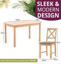 Hallowood Furniture Waverly Oak Dining Table (Tab1200) Set With 4 Small Cross Back Chairs (Grey Seat) - thumbnail 3