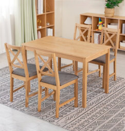 Hallowood Furniture Waverly Oak Dining Table (Tab1200) Set With 4 Small Cross Back Chairs (Grey Seat) - thumbnail 1
