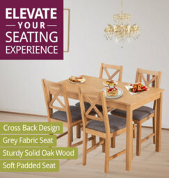 Hallowood Furniture Waverly Oak Dining Table (Tab1200) Set With 4 Small Cross Back Chairs (Grey Seat) - thumbnail 5