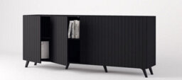 Amos Mann Furniture Bali Matte Black Slatted 4 Door Wide Elegant Sideboard - thumbnail 3
