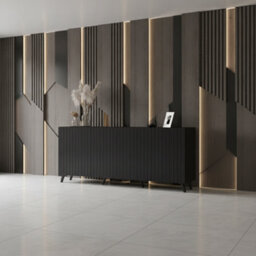 Amos Mann Furniture Bali Matte Black Slatted 4 Door Wide Elegant Sideboard - thumbnail 7