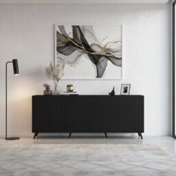 Amos Mann Furniture Bali Matte Black Slatted 4 Door Wide Elegant Sideboard - thumbnail 6