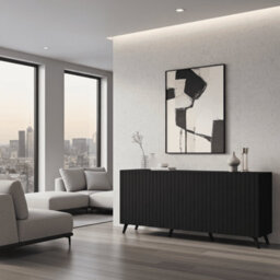 Amos Mann Furniture Bali Matte Black Slatted 4 Door Wide Elegant Sideboard - thumbnail 5