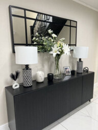 Amos Mann Furniture Bali Matte Black Slatted 4 Door Wide Elegant Sideboard - thumbnail 4