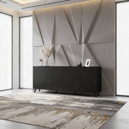 Amos Mann Furniture Bali Matte Black Slatted 4 Door Wide Elegant Sideboard - thumbnail 9