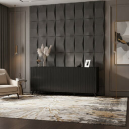 Amos Mann Furniture Bali Matte Black Slatted 4 Door Wide Elegant Sideboard - thumbnail 8