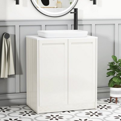 Royal Bathrooms Royal Bathroom Elmore 700mm Classic White Freestanding Bathroom Vanity Unit 2 Door Plain White Worktop With Qubix Basin - image 1