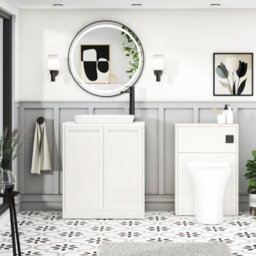 Royal Bathrooms Royal Bathroom Elmore 700mm Classic White Freestanding Bathroom Vanity Unit 2 Door Plain White Worktop With Qubix Basin - thumbnail 5