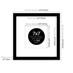 "7X7"" Black Picture Frame - 7X7"" Square Frame With 5X5"" Mount For 7X7""/5X5"" Pictures Art Deco Style Room Decor, 1 Pack" - thumbnail 2