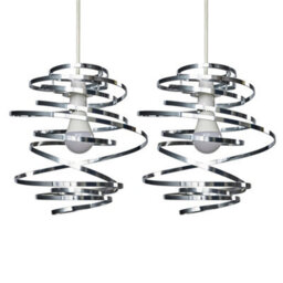 Valuelights Bensson Pair Of Bensson Silver Chrome Metal Double Ribbon Spiral Swirl Ceiling Light Shades (D)30Cm