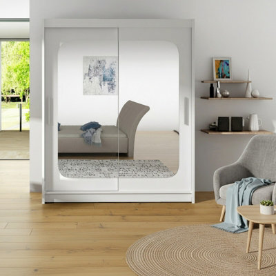 Westa Xii 150Cm Sliding Door Wardrobe With Mirrors Modern Bedroom Storage With Hanging Rails And Shelves White - image 1