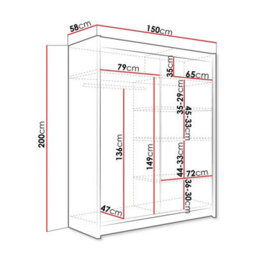 Westa Xii 150Cm Sliding Door Wardrobe With Mirrors Modern Bedroom Storage With Hanging Rails And Shelves White - thumbnail 5