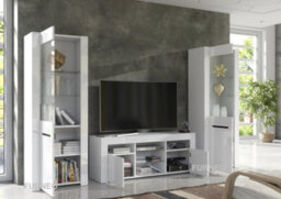 Furneo High Gloss & Matt White Living Room Set Tv Stand Display Cabinets Milanow White Led Lights - thumbnail 2