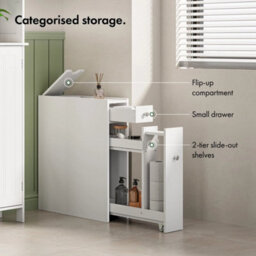 Slim White Bathroom Storage Unit Compact Freestanding Cabinet - thumbnail 5