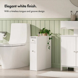Slim White Bathroom Storage Unit Compact Freestanding Cabinet - thumbnail 4