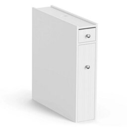 Slim White Bathroom Storage Unit Compact Freestanding Cabinet - thumbnail 1
